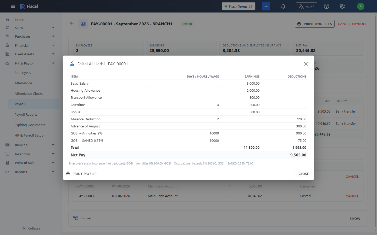 One employee's payroll